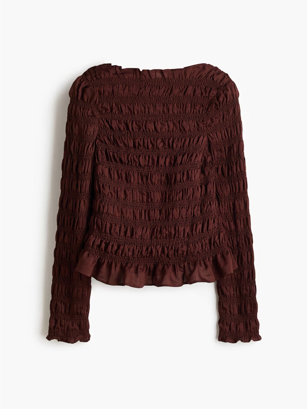 H&M brown smocked blouse